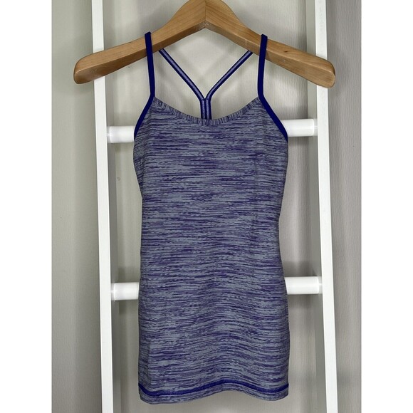 Lululemon Tank Top Womens 4 Purple White Athletic Sports Tank Removable Pads - Picture 1 of 10
